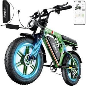 EGGKING Bicicletta Elettrica 20 x 4.0 Fat Tire, Doppia Sospensione e 7 Velocità Bici Elettrica, E-Bike per Adulti, Batteria Rimovibile 48V 17.5/25 Ah, Display e Controllo APP (Doppio motore)