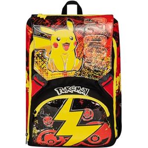 Seven Zaino Scuola Estensibile POKEMON - PIKACHU, Giallo Rosso - Zaino Doppio Scomparto Sdoppiabile Tramite Zip e Con Tasca Porta Borraccia, Zaino Bambino