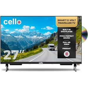 Cello C2725WSF Trav TV Smart Traveller da 27 pollici 12V con DVD, 230V, WebOS, Freeview Play, Perfect Pitch Sound, ideale per roulotte e camper, prodotta nel Regno Unit