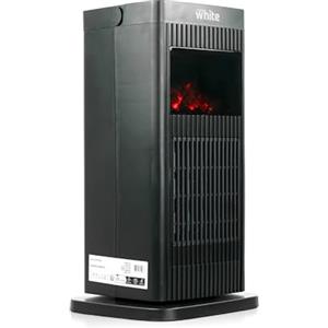 Brigros White- Stufa Elettrica Basso Consumo 230v, Stufetta Elettrica Con Led Effetto Camino Fiamma 3d, Riscaldamento Elettrico Potenza Regolabile 900-1500w