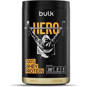 Bulk Hero 100% Whey Proteine in Polvere | Vaniglia | 13 Porzioni | 26g Proteine + 3g Creatina | 5g BCAA | Basso Zucchero | Assorbimento Rapido | Isolato, Idrolizzato & Concentrato