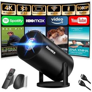 Nonete Proiettore 1080P FHD [2026 Upgraded] Mini Proiettore Portatile 4K con WiFi 6 BT 5.2 Videoproiettore Supporta Rotativo a 270°Projector Auto Keystone TV Stick/USB/HDMI/PC con Cavo HDMI & Mouse, Nero