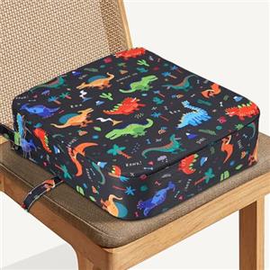 Veebmys Rialzo Sedia Bambini 8cm, con 2 Cinghie di Sicurezza Anti-Scivolo, Protezione Lavabile, Portatile in Schiuma ad Alta Densità, per Mangiare, Suonare il Pianoforte, Viaggi (Dinosauri Neri)