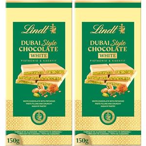 Lindt Tavoletta DUBAI STYLE CHOCOLATE, Tavoletta di Cioccolato Bianco, ripiena di Pistacchio e Kadayf, Formato 150g (Confezione da 2)