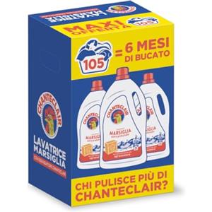 Chanteclair - Detersivo per Lavatrice, Profumo Marsiglia, Formula Concentrata, con Vero Sgrassatore - 3 Flaconi da 1575 ml