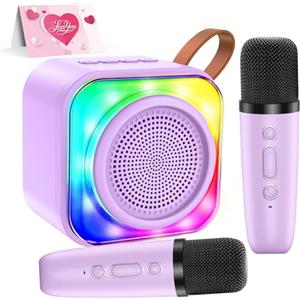 MicQutr Macchina Karaoke per Bambini con 2 Microfoni Wireless - Microfono Bluetooth, Altoparlante Portatile , Cambio Voce, Luci LED, Giocattolo Musicale per Ragazze e Ragazzi, Regalo per Compleanni e Natale