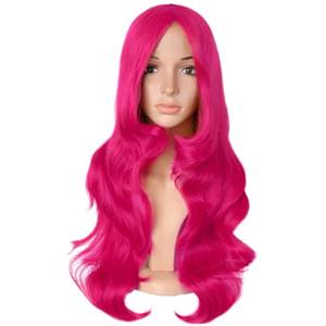 MapofBeauty 24 Pollice/60 cm Moda Signora Frangia Laterale Lungo Ricci Donna Ricci Parrucche (Caldo Rosa)