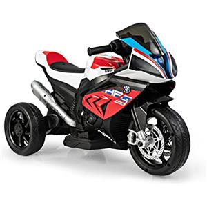 RELAX4LIFE 6V BMWMoto Elettrica per Bambini a 3 Ruote con Pedale Acceleratore,con Sedile Comodo e Porta USB/AUX, Moto Elettrica, Velocità 3 KM/H, Carico Massimo 30 KG, per Bambini 3-8 Anni (Rosso)