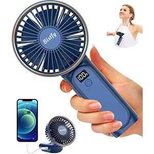 Bistfy Ventilatore Portatile 5200mAh Ultra Silenzioso 6 Velocità USB C Mini Ventilatori da Tavolo con LCD Display, 180° Pieghevole con Cordino come Ventilatore da Collo