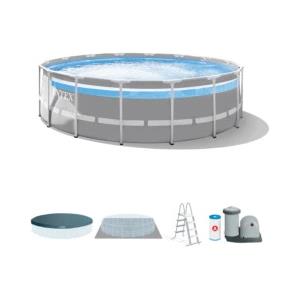 Intex Piscina fuori terra con struttura rotonda intex prisma frame clearview grigio chiaro 488x488x122 cm - cod. 26730np