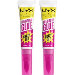 NYX Professional Makeup The Brow Glue Crazy Lift Gel Sopracciglia Trasparente Lunga Tenuta 24h Fissaggio Effetto Laminazione Resistente al Sudore Pettinino Integrato Formula Vegana - 2 Flaconi da 7ml