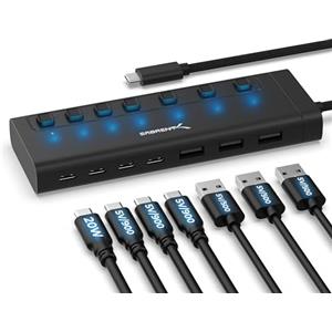 SABRENT Hub USB C [7-Porte] 20W Alimentato con Interruttori (HB-3A4C)