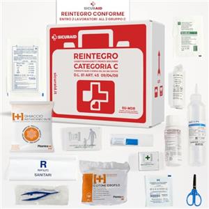 SICURAID Kit Reintegro Cassetta Pronto Soccorso Allegato 2 Gruppo C | Per Aziende fino a 2 Dipendenti - Lavoratori Conforme DM 388/2003 - Fornitura Ricambi Cassetta Medica