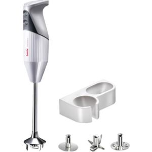 bamix Set frullatore a immersione G200 GASTRO PRO-2 incl. lama multiuso, frusta e disco fisso, supporto, 200 watt, 2 velocità, acciaio inox, Made in Switzerland, bianco/grigio chiaro