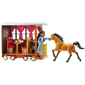 Mattel Playset Treno di Lucky con Ruote Girevoli, Bambola di Lucky e Cavallo Spirit, Giocattolo per Bambini 3 Anni, Multicolore
