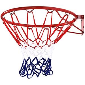 BAKAJI Canestro Basket Palla Canestro Regolamentare da Parete Muro Tabellone Anello in Metallo con Rete in Nylon Diametro 45cm Esterno Giardino Kit Montaggio Incluso Gioco Sport