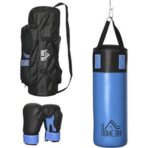 HOMCOM Set Sacco da Boxe Pieno da Appendere con Guantoni e Ganci, 102 cm Sacco per Pugilato e Kickboxing a 3 Strati con Borsa di Trasporto per Adulti, Blu