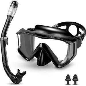 Collazoey Set per Snorkeling Adulti con Maschera e Boccaglio,Occhialini da Sub panoramici a 180°,Maschera da Snorkeling Antiappannamento e Anti-Perdite,Set da Snorkeling per Snorkeling e Immersioni (Nero)