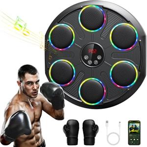 Infaebo Macchina da Boxe Musicale, Extra Large Professionale a Parete con LED Dinamico et Guantone, Bluetooth Smart, Musica Elettronica a 12 velocità, per Adulti e Bambini, Interni e Palestre, Nero