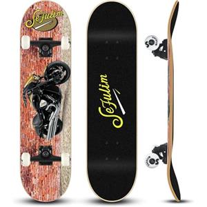 Sefulim 31 x 8 Pollici Skateboard Completo 7 Strati Acero Canadese Double Kick Deck concavo Skateboard per Ragazzi Ragazze Adolescenti Adulti Principianti