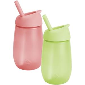 Munchkin Simple Clean Bicchieri sippy per bambini con cannuccia , Bicchieri per bambini non perdenti , 10oz/296ml , Confezione da 2 , Verde/Rosa