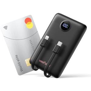 WeeFancy Power Bank 10000mAh 22,5W Caricatore Portatile Ricarica Rapida Mini Powerbank con Cavi Integrati Batteria Esterna con 3 Uscite & 3 Ingressi per iPhone Samsung Huawei Xiaomi iPad ecc. (Nero)