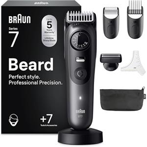 Braun Regolabarba Uomo Series 7, Rasoio Elettrico Barba, +7 Strumenti Da Barbiere, Lama ProBlade Affilata a Vita, 120 Min Autonomia, Impermeabile, Selettore Di Precisione 40 Lughezze, BT7525, Grigio