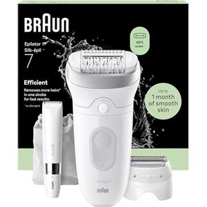 Braun Silk Epil 7 Epilatore Elettrico Donna Con Testina Ampia Per Una Facile Rimozione Dei Peli, Wet&Dry, Pelle Liscia, Con Testina Radente, Cappuccio Regolatore E Mini Rifinitore Corpo, 7-441,Argento