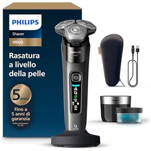 Philips Shaver i9000, rasoio elettrico Wet & Dry, con tecnologia Skin IQ, triplo sistema di sollevamento e taglio, doppie lame di precisione SteelPrecision rotanti a 360°, modello X9002/30