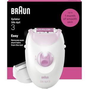 Braun Silk Epil 3 Epilatore Elettrico Donna Con Filo, Rasoio Elettrico Donna, Rimozione Facile Dei Peli, Pelle Liscia A Lungo, Include Testina Rasoio E Cappuccio Regolatore, 3-032, Rosa