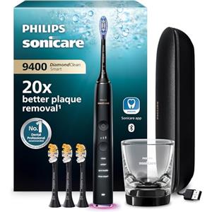 Philips Sonicare DiamondClean Smart 9400 spazzolino elettrico, spazzolino sonico con app, sensore di pressione, 4 modalità di spazzolamento e 3 livelli di intensità, nero, modello HX9918/89
