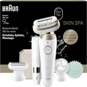 Braun Silk Epil 9 Flex SkinSpa Epilatore Elettrico Donna Testina Flessibile 360° Per Epilazione Semplice, Rasoio Elettrico Donna, Pelle Liscia A Lungo, Wet&Dry, Con Mini Rifinitore Corpo,9-481 3D,Oro