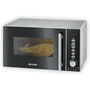 SEVERIN Microonde 3 in 1 con griglia e funzione aria calda, mini forno a microonde con 10 livelli di potenza, forno a microonde multifunzione con piatto girevole e griglia, nero, MW 7773