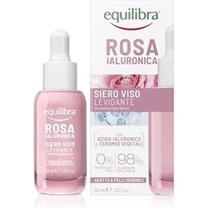 Equilibra, Rosa Ialuronica Siero Viso Levigante, con Estratto di Rosa Damascena, Acido Ialuronico e Ceramidi Vegetale, Leviga la Pelle del Viso lasciandola Fresca e Radiosa, 30 ml