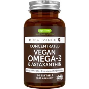 Igennus Healthcare Nutrition Igennus Omega 3 Vegano in Trigliceridi Naturali con Astaxantina, 30 Dosi | Olio di Alghe EPA DHA 600mg, Alta Biodisponibilità, Purezza Certificata IOAS, 60 Capsule