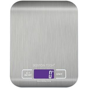 Boston Tech Bilancia da cucina digitale HK 105 Bilancia ad alta precisione in acciaio inossidabile, impermeabile. Capacità 5 kg. Schermo LCD.Batterie incluse. Funzione tara. Libro di ricette scaricabile