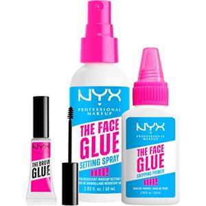 NYX Professional Makeup The Face Glue Setting Spray Fissante Trucco No Transfer Waterproof da 60ml + Gripping Primer Base Trucco Idratante da 35ml + The Brow Glue Gel Sopracciglia da 5ml - Set da 3