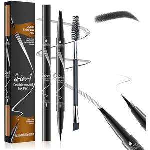 LAXISCREED Matita Sopracciglia Microblading Waterproof 2 in 1, Penna Eyeliner e Sopracciglia a 4 Punte, Professionale a Lunga Durata per Effetto Naturale Pelo a Pelo (Nero)