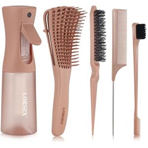 LORSEX Spazzola per capelli con flacone spray da 200 ml, spazzola districante per capelli naturali afro da 3a a 4c crespi, ondulati e ricci (terracotta)