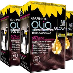 Garnier 3x Garnier Olia Glow Colorazione Capelli Tinta Permanente Colore 5.12 Castano Freddo Iridescente Senza Ammoniaca Fragranza Delicata - 3 Tinte