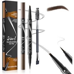 LAXISCREED Matita Sopracciglia Microblading Waterproof 2 in 1, Penna Eyeliner e Sopracciglia a 4 Punte, Professionale a Lunga Durata per Effetto Naturale Pelo a Pelo (Marrone Scuro)