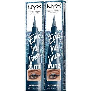 NYX Professional Makeup Eyeliner in Penna Altamente Pigmentato Epic Ink Liner Glitz 05 Dazzle Denim Waterproof Linee Definite e Precise Punta Flessibile Formula Vegana - Set da 2