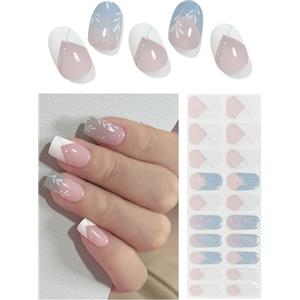 Wahrshei Unghie Gel Adesive UV | B French Gradient Smalto Adesivo Gel UV | 20 PCS Pellicola per Unghie Autoadesiva | Adesivi per unghie in gel, Impacchi di Smalto Gel per Unghie