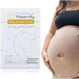 First Days Maternity Supplies First Days Maternity - Maschera Foglio per Ventre di Gravidanza - 70 ml Siero Idratante, Vegan, Ultra-Nutriente, Per il Ventre e l'Elasticità della Pelle, Taglia Grande