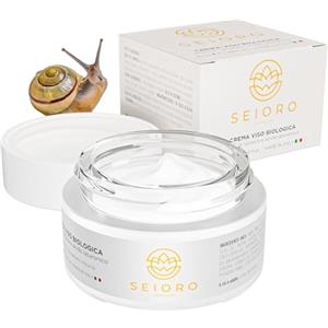 SEIORO Crema Viso Bava di Lumaca Biologica con Acido Ialuronico e Vitamina E. Antirughe Donna Idratante e Antimacchie per Pelle Mista, Secca o Grassa, 50 ml. | 100% Made In Italy