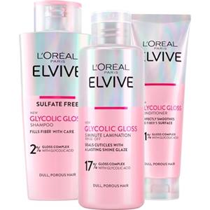 L'Oreal Paris L'Oréal Paris Elvive Glycolic Gloss Set Balsamo 150ml + Shampoo 200ml + Trattamento Laminazione 5 Minuti 200ml per Capelli Spenti e Porosi Lucentezza Intensa e Duratura - Set da 3