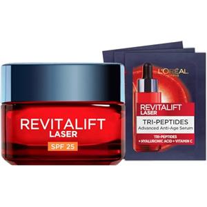L'Oreal Paris L'Oréal Paris Revitalift Laser Trattamento Profondo Anti-Età SPF 25 con Acido Ialuronico e Pro-Xylane 50ml + Revitalift Laser Siero Tri-Peptidi Anti-Età Acido Ialuronico Bundle Routine - Set da 4