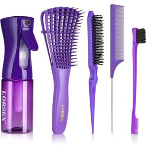 LORSEX Spazzola per capelli con flacone spray da 200 ml, spazzola districante per capelli naturali, afro da 3a a 4c, crespi, ondulati e ricci (viola)