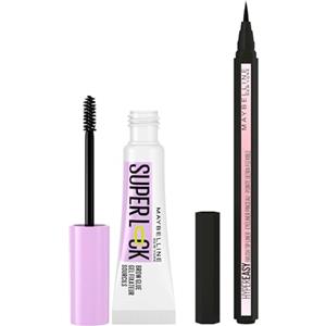 Maybelline New York Superlock Brow Glue Gel Sopracciglia Trasparente Fissante Effetto Laminazione Lunga Tenuta 24H + Hyper Easy Eyeliner in Penna Punta Flessibile Colore 801 Matte Black
