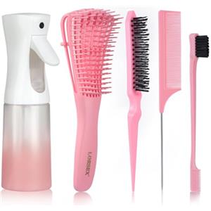 LORSEX Spazzola per Capelli Con Flacone Spray 200 ml, Districante per Capelli Naturali Afro 3-4 C, Crespi, Ondulati, Ricci, 3 Spazzole Toupier a Doppio Bordo